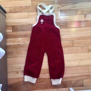 Handmade Knit Red Overall Romper Approx. 9-12 Months Kids Baby Festive Christmas